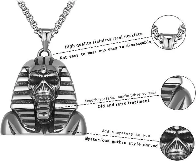 Alt view image 3 of 5 - Stainless Steel Egyptian Pharaoh Sphinx Necklace Men Skull Jewelry