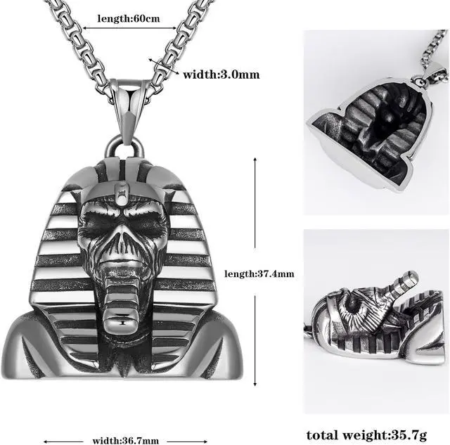 Alt view image 2 of 5 - Stainless Steel Egyptian Pharaoh Sphinx Necklace Men Skull Jewelry
