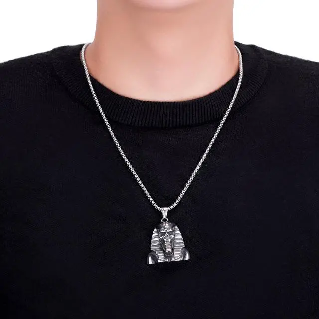 Alt view image 5 of 5 - Stainless Steel Egyptian Pharaoh Sphinx Necklace Men Skull Jewelry