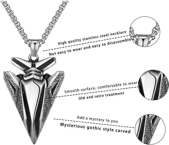 Alt view image 3 of 5 - Men Stainless Steel Arrow Necklace Rock Hip Hop Jewelry