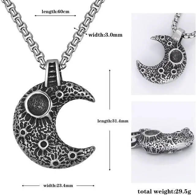 Alt view image 3 of 5 - Men Women Stainless Steel Moon Crescent Necklace