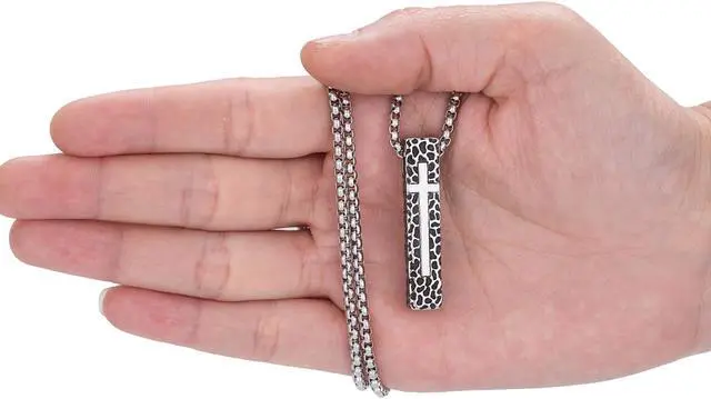 Alt view image 4 of 5 - Men Stainless Steel Cross Necklace Vertical Bar Pendant