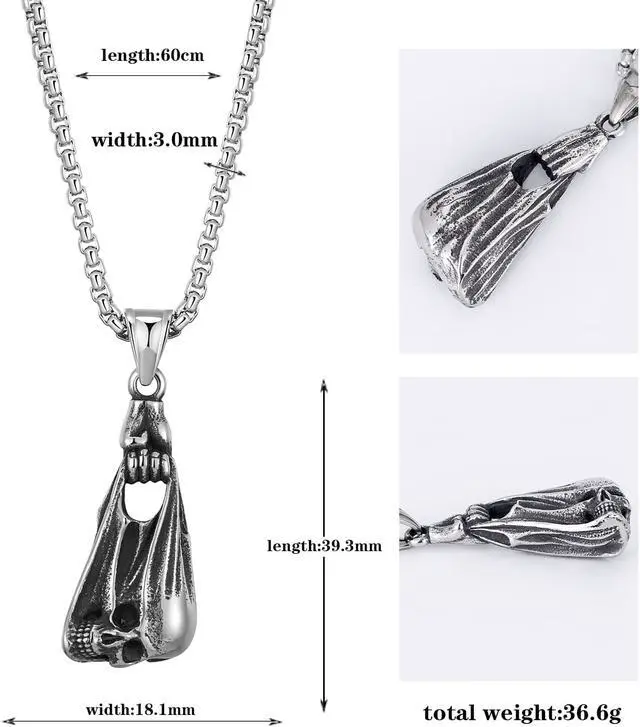 Alt view image 2 of 6 - Men Stainless Steel Hand Catching Skull Necklace Gothic Punk Biker Jewelry