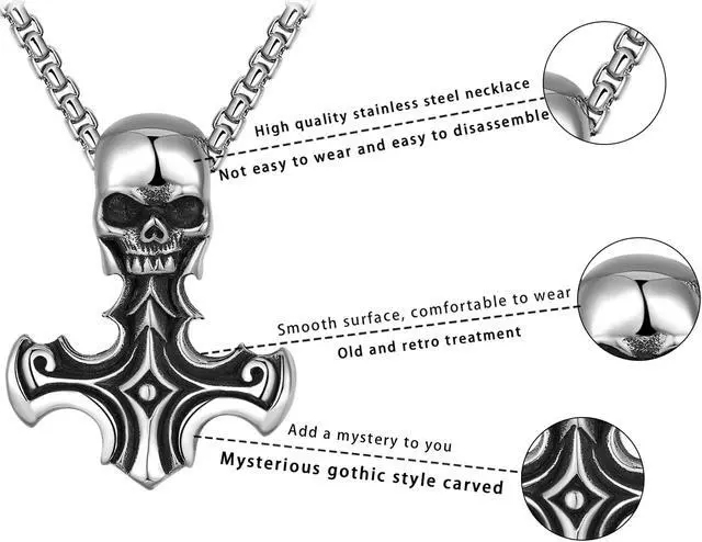 Alt view image 3 of 5 - Men Stainless Steel Pirate Skull Necklace