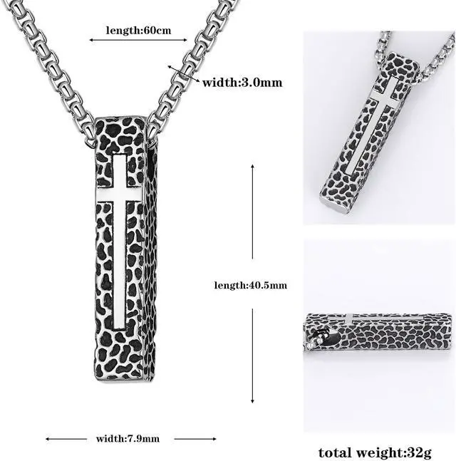 Alt view image 2 of 5 - Men Stainless Steel Cross Necklace Vertical Bar Pendant