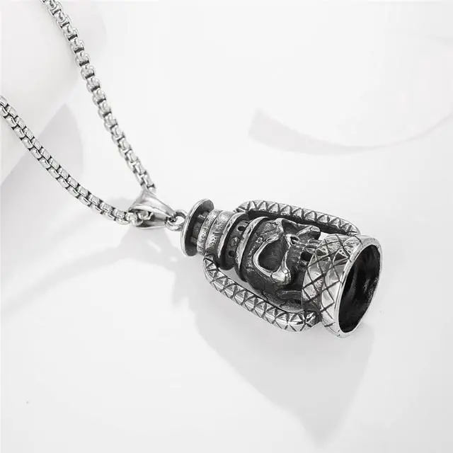 Alt view image 5 of 7 - Men Stainless Steel Skull Necklace Camping Lamp Shape Pendant Halloween Jewelry
