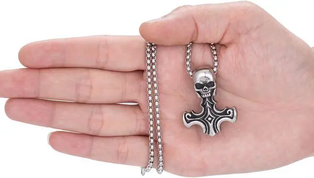 Alt view image 5 of 5 - Men Stainless Steel Pirate Skull Necklace