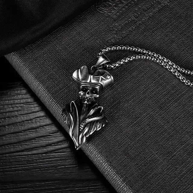 Alt view image 6 of 7 - Men Stainless Steel Pirate Skeleton Necklace