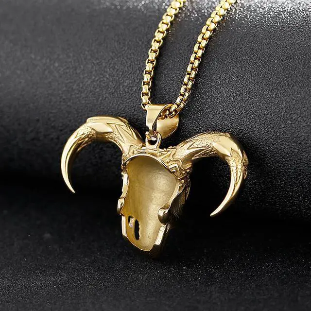 Alt view image 3 of 5 - Men Gold Plated Stainless Steel Joker Skull Necklace Gothic Demon Jewelry