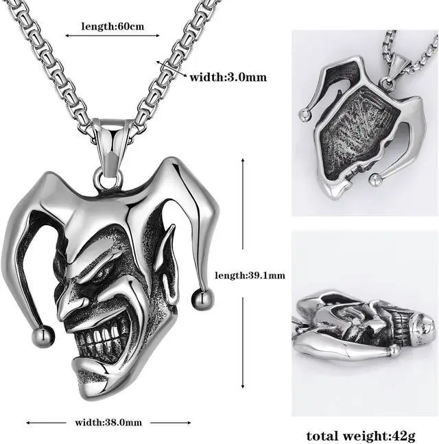 Alt view image 2 of 7 - Men Stainless Steel Gothic Joker Skull Necklace