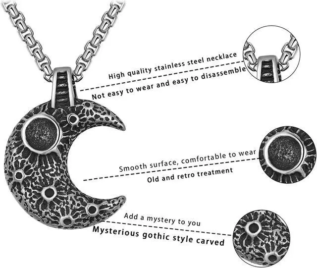 Alt view image 2 of 5 - Men Women Stainless Steel Moon Crescent Necklace