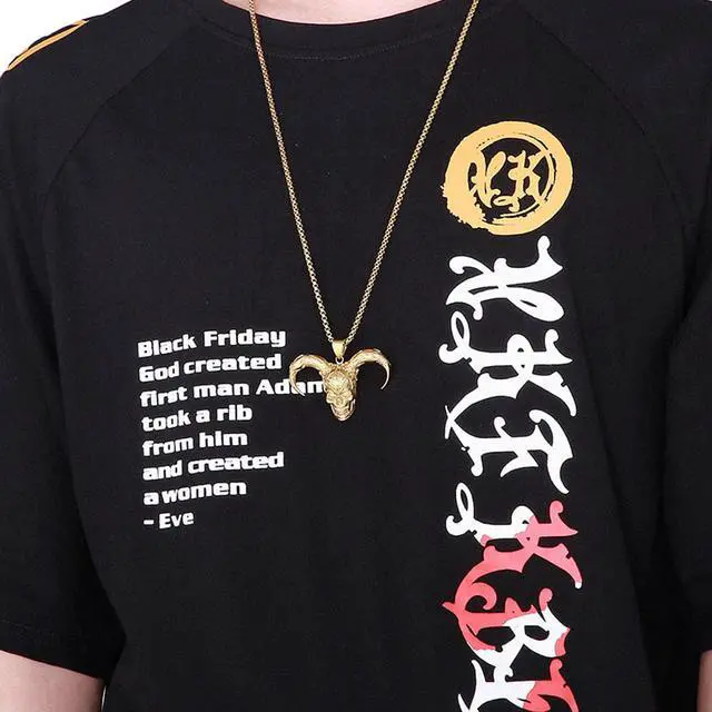 Alt view image 4 of 5 - Men Gold Plated Stainless Steel Joker Skull Necklace Gothic Demon Jewelry