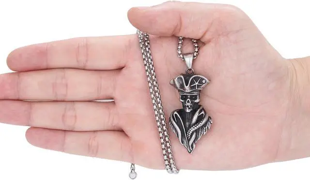 Alt view image 4 of 7 - Men Stainless Steel Pirate Skeleton Necklace