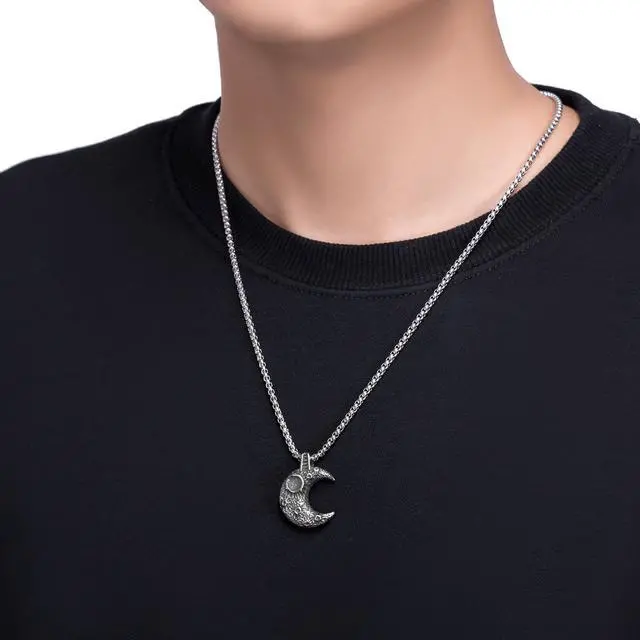 Alt view image 5 of 5 - Men Women Stainless Steel Moon Crescent Necklace