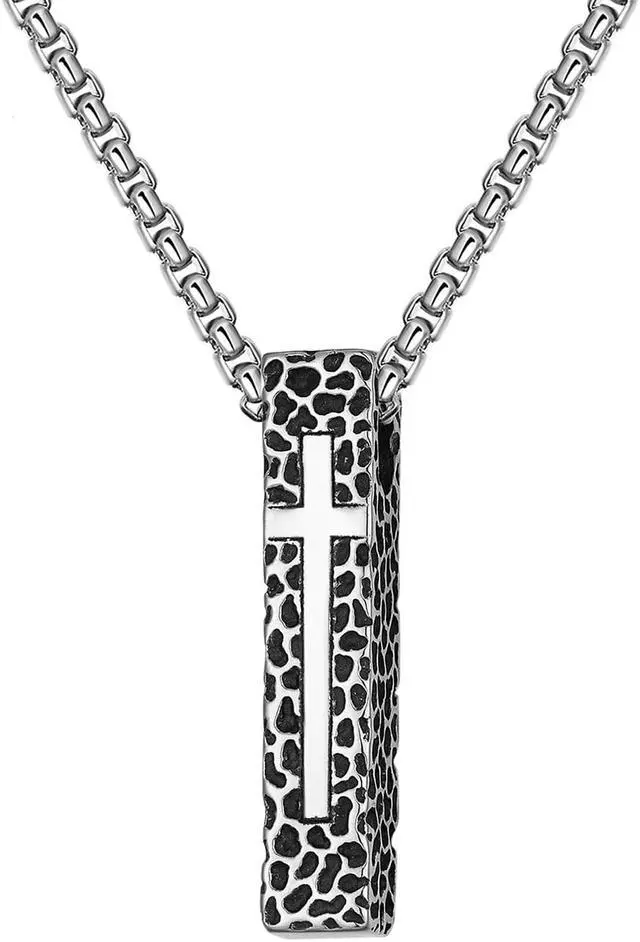 Main image of Men Stainless Steel Cross Necklace Vertical Bar Pendant