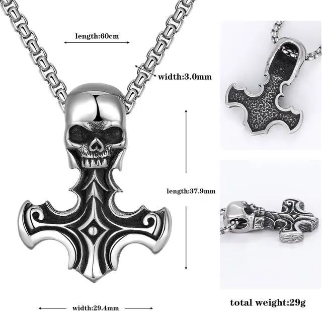 Alt view image 2 of 5 - Men Stainless Steel Pirate Skull Necklace