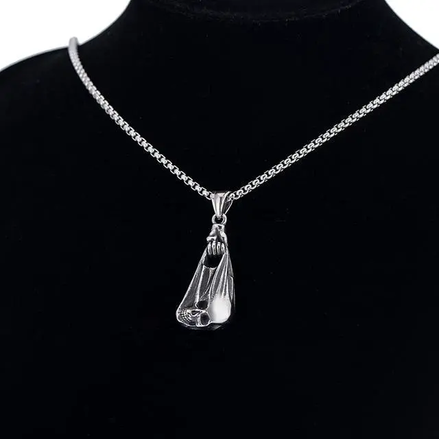 Alt view image 6 of 6 - Men Stainless Steel Hand Catching Skull Necklace Gothic Punk Biker Jewelry