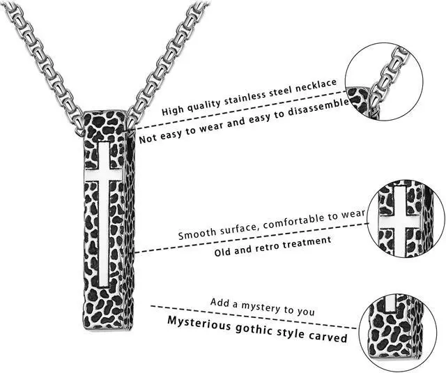 Alt view image 3 of 5 - Men Stainless Steel Cross Necklace Vertical Bar Pendant