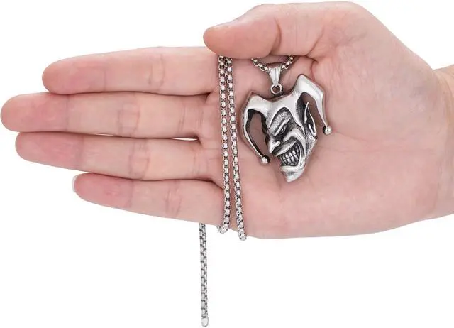 Alt view image 5 of 7 - Men Stainless Steel Gothic Joker Skull Necklace