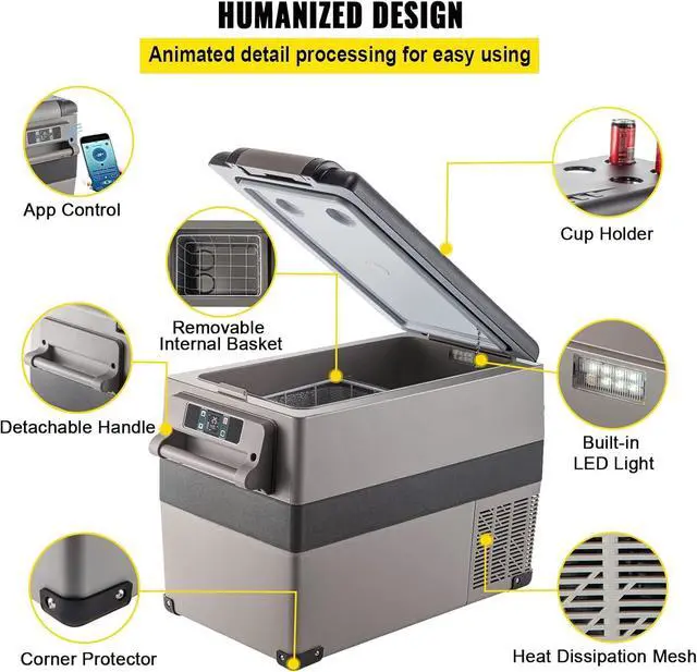 Alt view image 5 of 7 - 12 Volt Refrigerator, 48 Quart (45L) Fast Cooling Portable Freezer with App Control (-4~68), Car Fridge with 12/24v DC & 110-240v AC for Travel, Truck, Camping and Home Use, Grey