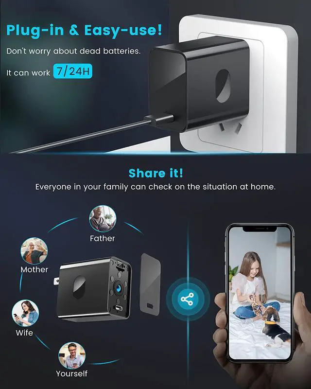 Alt view image 4 of 6 - 4K Full Hidden Camera WiFi | KINGDANS 160° Wide-Angle Spy Camera Charger with TuyaSmart APP | Night Vision Nanny Cam | Spy Cam with 3-in-1 Charging Cable | Exclusive Feature Upgrades & 2.4GHz WiFi