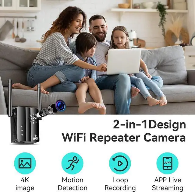Alt view image 2 of 6 - Nanny Cam Hidden Camera, Spy Camera Wireless WiFi Repeater, Full HD 1080P Live Video Recorder with Motion Detection Alert, Indoor Secret Camera for Home Surveillance