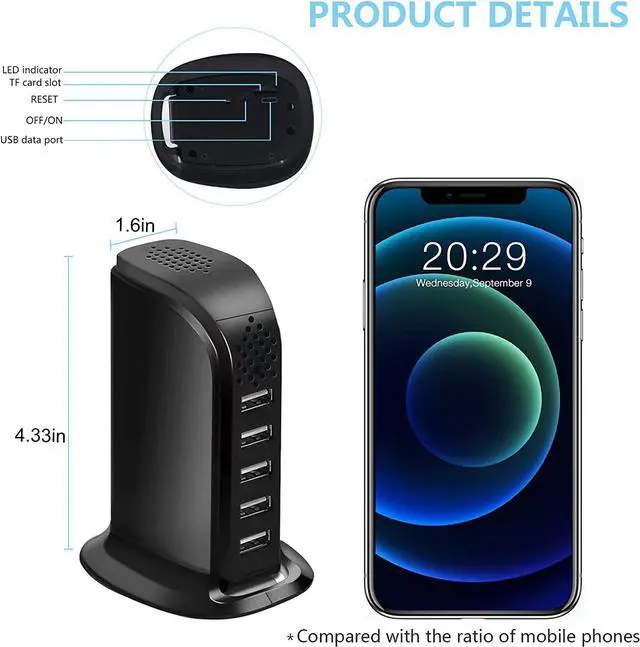 Alt view image 6 of 6 - Hidden Camera USB Charger Camera Wireless WiFi Spy Camera 5-Port USB Hub Outlet Camera 1080P HD Home Security Camera Motion Detection Remote Monitoring Nanny Cam for Office Home No Audio