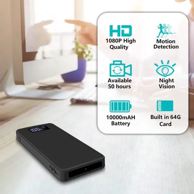 Alt view image 2 of 7 - 64GB Hidden Camera, 10000 mAh 1080P Mini Portable Spy Camera Covert Nanny Video Recorder with Motion Detection Security Cameras for Home, Office- No WiFi