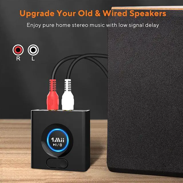 Alt view image 4 of 7 - Bluetooth 5.0 Audio Receiver Wireless Audio Adapter for Home Stereo Music Streaming System with 3.5 mm RCA Bass Mode 12hrs Playtime(Upgraded)