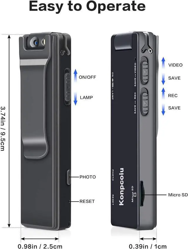 Alt view image 4 of 7 - Camera no WiFi Needed - Mini Body Camera Video Recorder - Camera Motion Activated - Nanny Small Cam - Tiny Camera - Small Security Camera for Home and Office (with 32G high-Speed Memory Card)