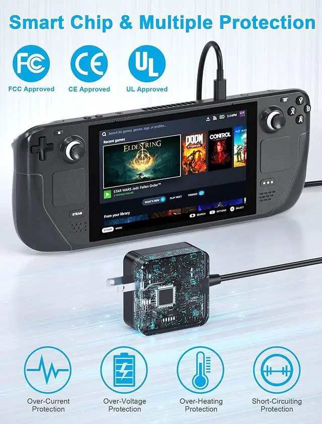 Alt view image 5 of 7 - 45W Charger for Steam Deck and Switch, AC Adapter Steam Charger Fast USB-C Steam Power Adapter for Nintendo Switch/Lite/OLED/Xbox Controller/Phone/Tablet/Laptop with 5.9FT USB Type C Cable