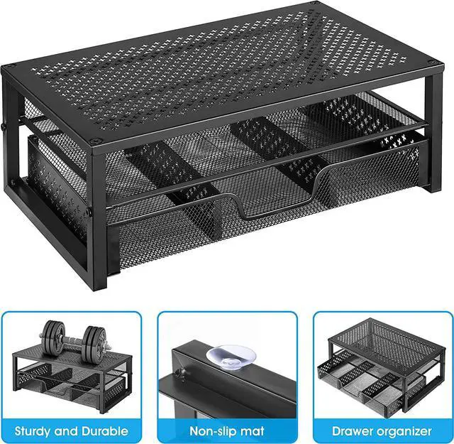 Alt view image 5 of 6 - Simple Trending 2 Pack 2 Tier Metal Monitor Riser Stand and Computer Desk Organizer with Drawer, Black