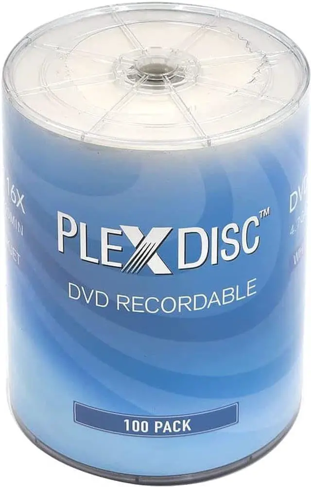 Main image of PlexDisc DVD-R 4.7GB 16x White Inkjet Hub Printable Recordable Media Disc - 100 Disc Shrink wrap with Wheel Cap (no Container) FFP 632-217-BX