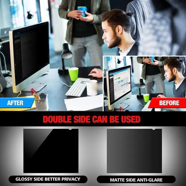 Alt view image 4 of 7 - Computer Privacy Screen Filter for 23 Inch 16:9 Widescreen Monitor, Anti-Spy/Anti Glare Protector Office Accessories - WxH: 20 1/16" x 11 5/16" (509mm x 286mm)