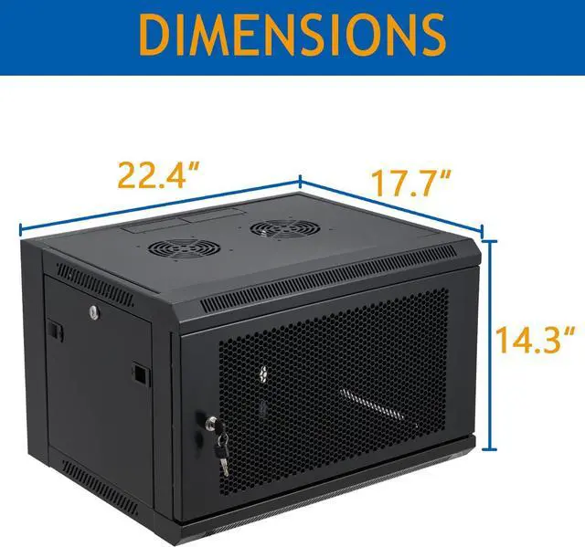 Alt view image 2 of 6 - Tedgetal 6U Wall Mount Server Cabinet Network Rack Vented Enclosure Locking Door