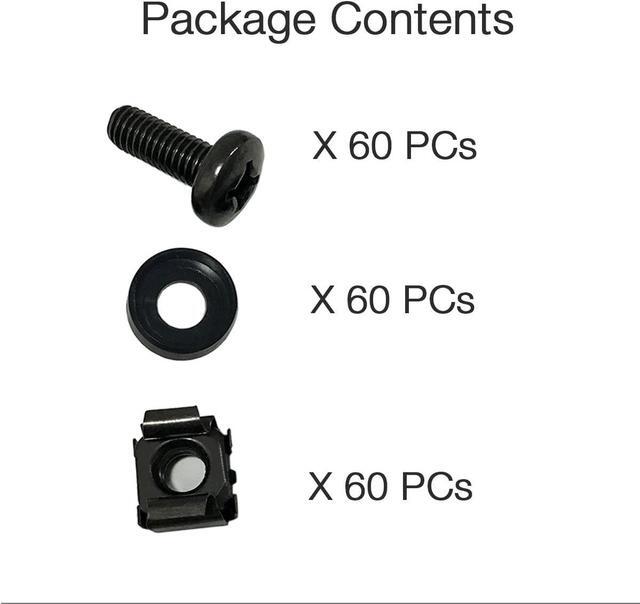 Alt view image 3 of 5 - Lancher 60-Pack M6 x 16mm Screws and Cage Nuts for Server Shelf Cabinets Rack Mount 1U 2U 6U 12U Rack Screw cage nut - Black, Welcome to consult