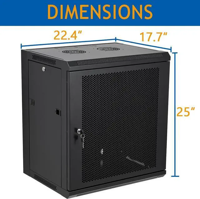 Alt view image 2 of 6 - 12U Wall Mount Server Cabinet Network Rack Vented Enclosure Locking Door