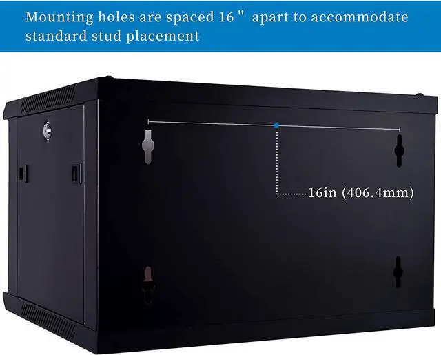 Alt view image 4 of 7 - RackPath 6U Performance Wall Mount Server Cabinet Network Rack Enclosure, Quiet Cooling Fan, Locking Glass Door, Black