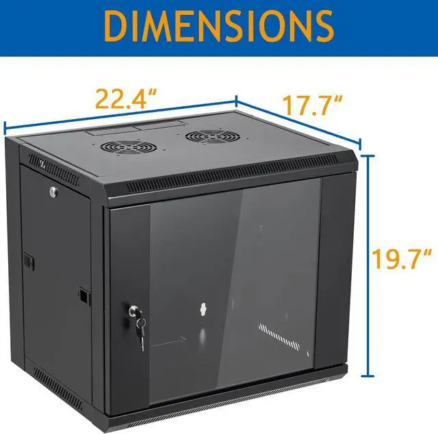 Alt view image 2 of 6 - 9U Wall Mount Server Cabinet Network Rack Enclosure Locking Glass Door