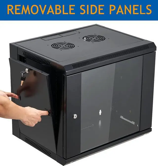 Alt view image 3 of 6 - 9U Wall Mount Server Cabinet Network Rack Enclosure Locking Glass Door