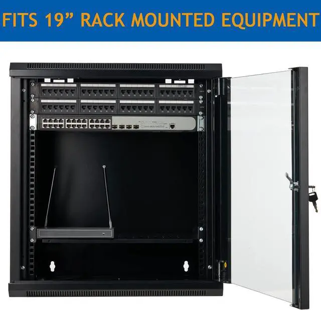 Alt view image 5 of 6 - 9U Wall Mount Server Cabinet Network Rack Enclosure Locking Glass Door