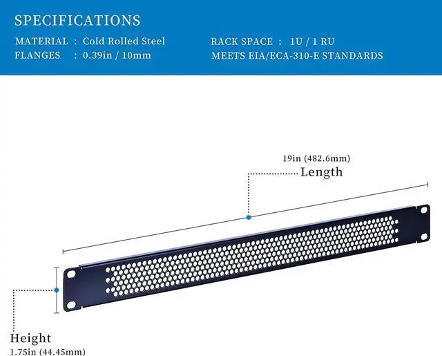 Alt view image 2 of 7 - 1U Blank Rack Mount Panel Spacer with Venting for 19in Server Rack Enclosure or Network Cabinet  2 Pack, Black