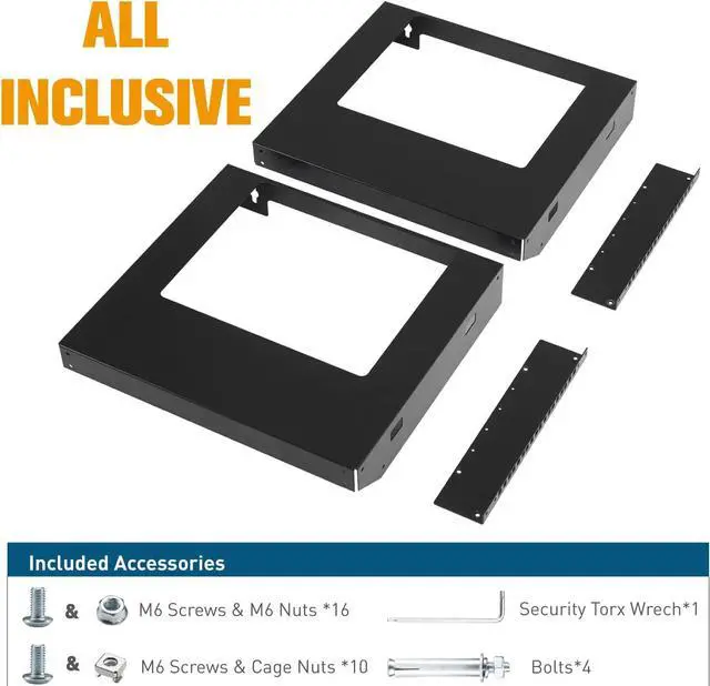 Alt view image 6 of 7 - 6U Wall Mount Rack Open Frame 19" Server Equipment 18 inches Depth Network Cabinet Black by Tedgetal