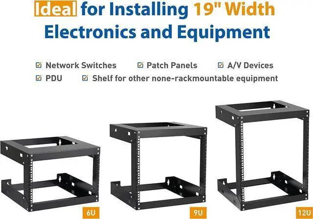 Alt view image 7 of 7 - 6U Wall Mount Rack Open Frame 19" Server Equipment 18 inches Depth Network Cabinet Black by Tedgetal