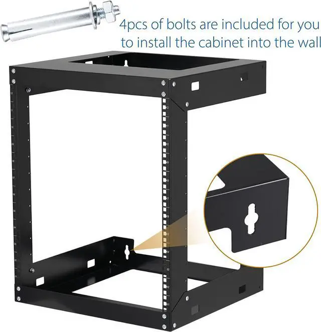 Alt view image 5 of 7 - 12U Wall Mount Rack Open Frame 19" Server Equipment 18 inches Depth 2 Post Network Cabinet by Tedgetal