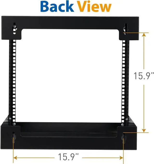 Alt view image 4 of 7 - 9U Wall Mount Rack Open Frame 19 Inch Server Equipment 2 Post Network Cabinet 18 inches Depth Black by Tedgetal