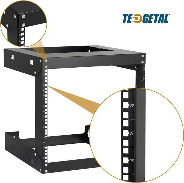 Alt view image 6 of 7 - 9U Wall Mount Rack Open Frame 19 Inch Server Equipment 2 Post Network Cabinet 18 inches Depth Black by Tedgetal