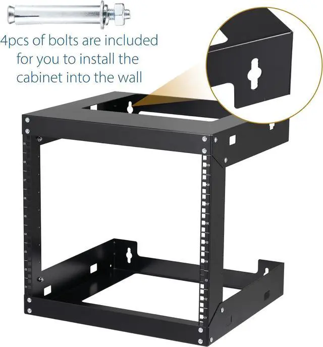 Alt view image 5 of 7 - 9U Wall Mount Rack Open Frame 19 Inch Server Equipment 2 Post Network Cabinet 18 inches Depth Black by Tedgetal