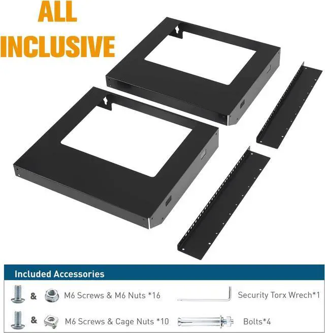 Alt view image 7 of 7 - 9U Wall Mount Rack Open Frame 19 Inch Server Equipment 2 Post Network Cabinet 18 inches Depth Black by Tedgetal