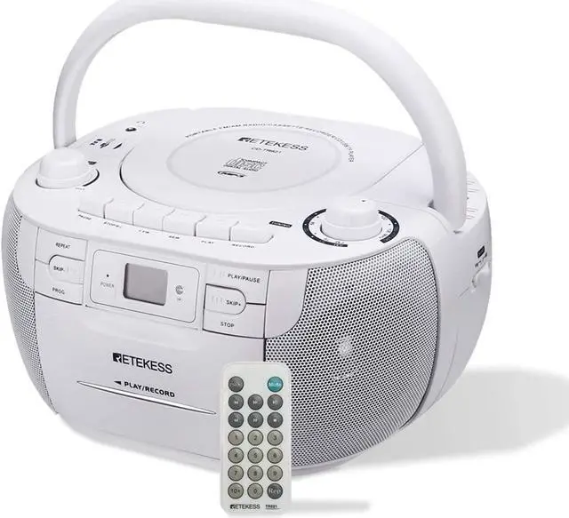 Main image of TR621 CD and Cassette Player Combo, Portable Boombox AM FM Radio, Tape Recording, Stereo Sound with Remote Control, USB, Micro SD, for Family(White)